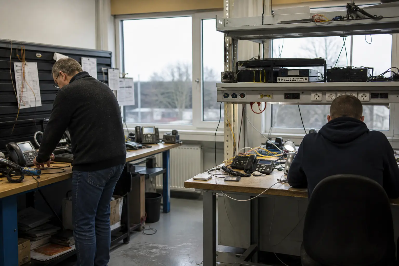 Techniker testen Endgeräte, Gateways und Netzwerkkomponenten.