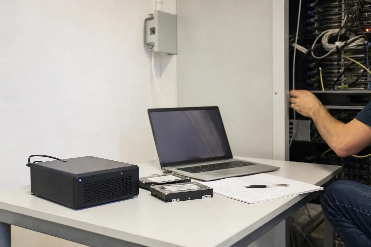 Arbeitsplatz für einen praktischen Backup- und Wiederherstellungstest.